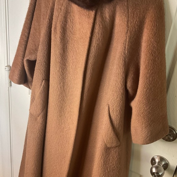 Vintage LILLI ANNE MadMen 1950 Wool Cashmere Camel MINK Coat M-L Swing Coat - Picture 4 of 11
